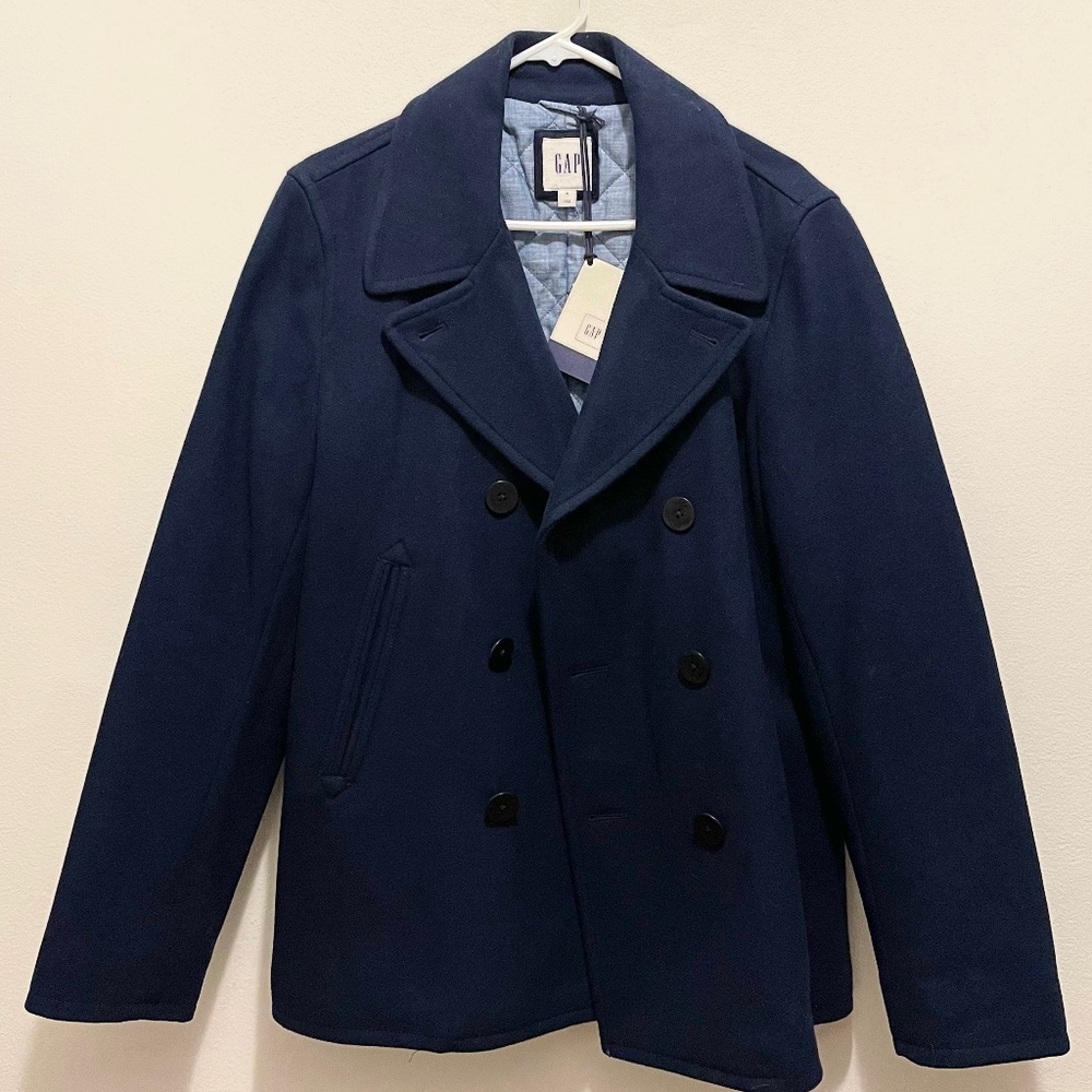GAP Men’s Wool Pea Coat - Navy Blue (Medium)